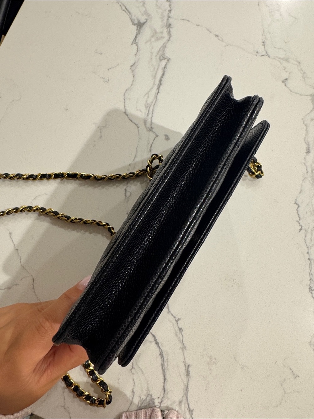 CHANEL wallet on chain Black Quilted Caviar Leather Gold Chain - Picture 4 of 4